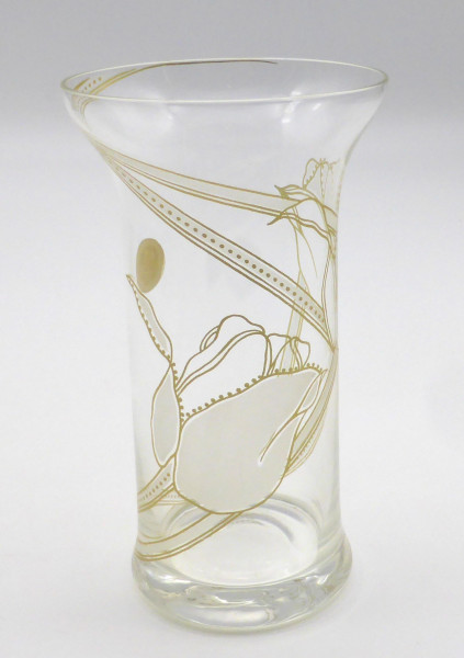 Rosenthal Glas Vase klein 12 cm Dekor floral und Gold