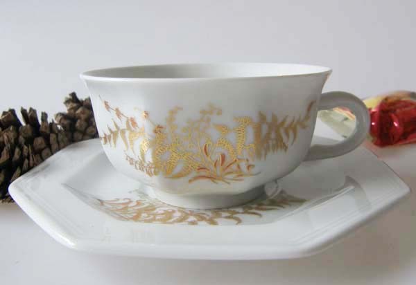 Gallo G.de Porcelaine Leonardo Fougere Goldfarn Teetasse mit Untertasse, 2-tlg.